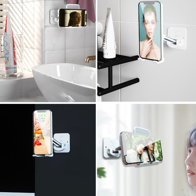 2 PCS T11 Wall Paste Mobile Phone Bracket Foldable Lift Bathroom Kitchen Wall Bracket, Black, White