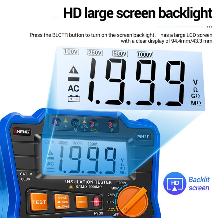 ANENG MH10 Digital High Precision Insulation Resistance Tester, Orange, Blue