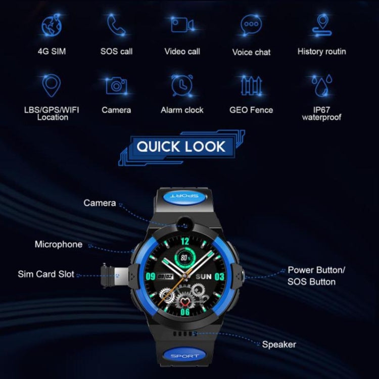 Reloj inteligente LT32 para niños, edición europea, 4G, resistente al agua, táctil, con vídeo y fotografía, GPS, color negro, azul y rojo.