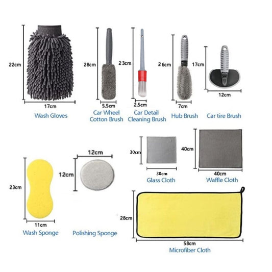 Brosse à outils de lavage de voiture Brosse à pneus de voiture Brosse à double brin, 12 pièces/ensemble gris