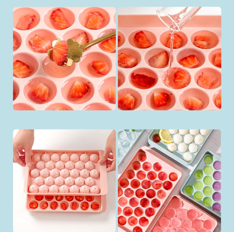 33 Grid Round Ice Hockey Mold With Lid Ice Box Small Marble Ice Tray, Random Color Delivery, Large Blue, Large Pink, Small Blue, Small Pink