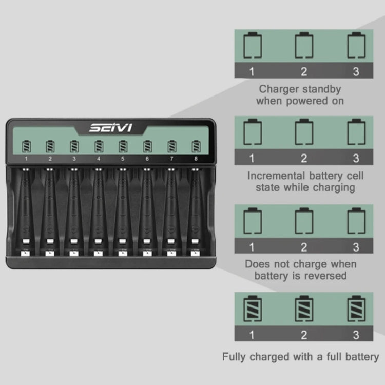 SEIVI On-Screen Eight-Slot Cradle Charging NiMH Battery USB Charger