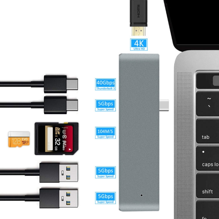 TYPE-C To 4K HDMI HUB Docking Station TF/SD Card Reader For MacBook Pro, Grey, Silver
