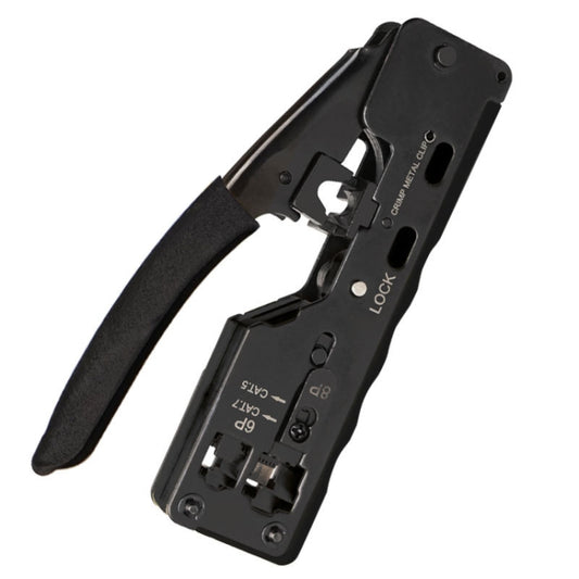 6P8P Seven-type Through-hole Crystal Head Wire Stripping Tool Network Cable Pliers, Yellow, Black
