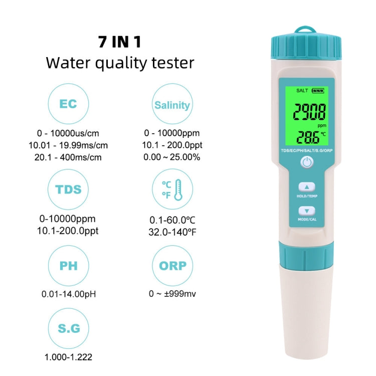 C-600A 7 In 1 Temperature/Salinity/PH/TDS/EC/ORP/SG Monitoring Pen, C-600A