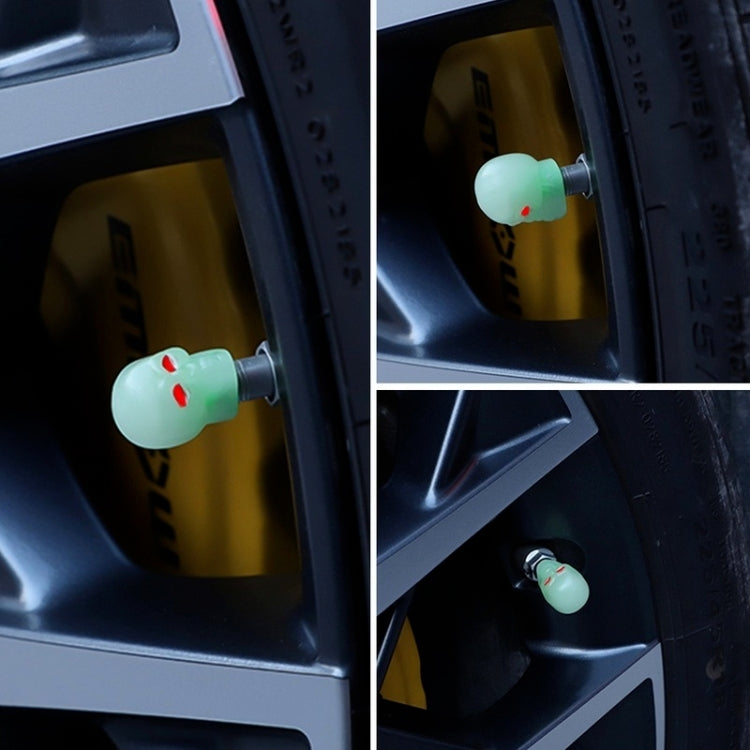 1 Sets Car Tire Luminous Valve Cap Motorcycle Skull Valve Core Cap, 1 Set Green, 1 Set Yellow, 1 Set Red, 1 Set Blue