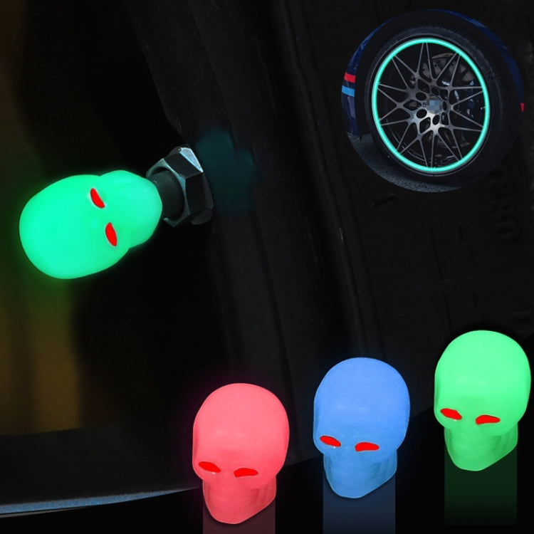 1 Sets Car Tire Luminous Valve Cap Motorcycle Skull Valve Core Cap, 1 Set Green, 1 Set Yellow, 1 Set Red, 1 Set Blue