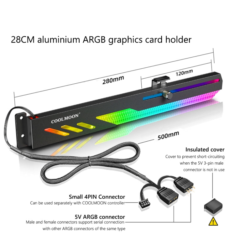 COOLMOON GT8 Graphics Card Bracket With 5V ARGB Multi-interface, Black, White