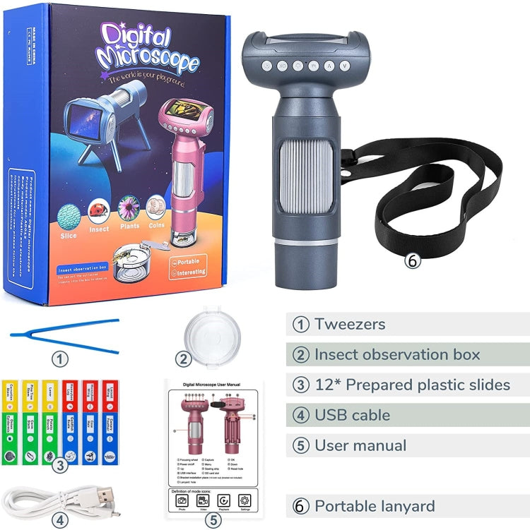 Children Camera Microscope USB Electronic Microscope Digital Magnifying Glass, Children Camera Silver Gray, Children Camera Pink