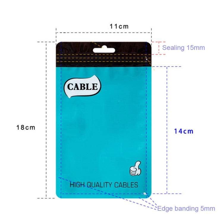 100 PCS Thumb Type Data Cable Packaging Bag Thickened Plastic Ziplock Bag, 11 x 18cm, 10.5 x 15cm
