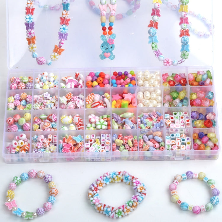 32 Grilles Perles Acryliques Jouets Collier Bracelet Bricolage Enfants, Sans Boîte, Avec Boîte Colorée