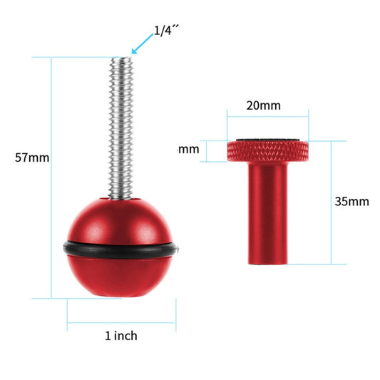 Adaptateur à rotule, vis réglable, fixation fixe, support d'éclairage pour photographie sous-marine, rouge 1/4 pouce, noir 1/4 pouce, vis M5 noire