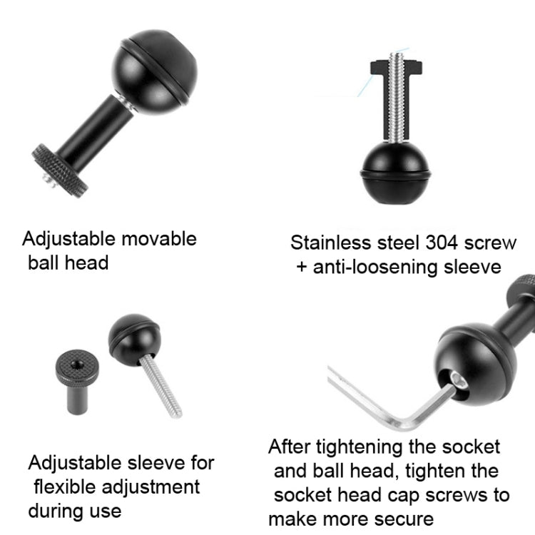 Ball Head Adapter Adjustable Screw Fixed Mount Camera Underwater Diving Photography Lights Bracket, 1/4 Inch Red, 1/4 Inch Black, M5 Screw Black