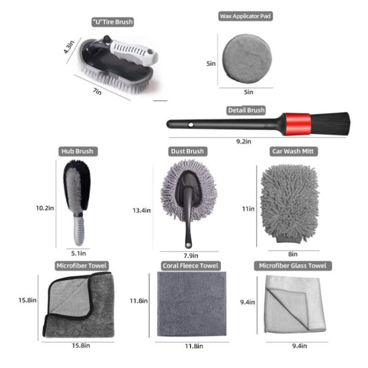 Gants de voiture imperméables Brosse de nettoyage d'espace de pneu Kit de lavage de voiture, 9 pièces / kit de lavage de voiture