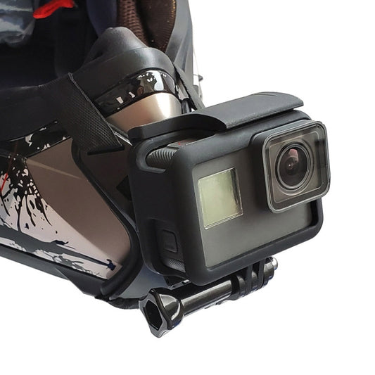 TUYU Support de fixation pour téléphone portable et caméra d'action de menton de casque de moto, support noir, support bleu, support noir + pince de téléphone portable, support bleu + pince de téléphone portable