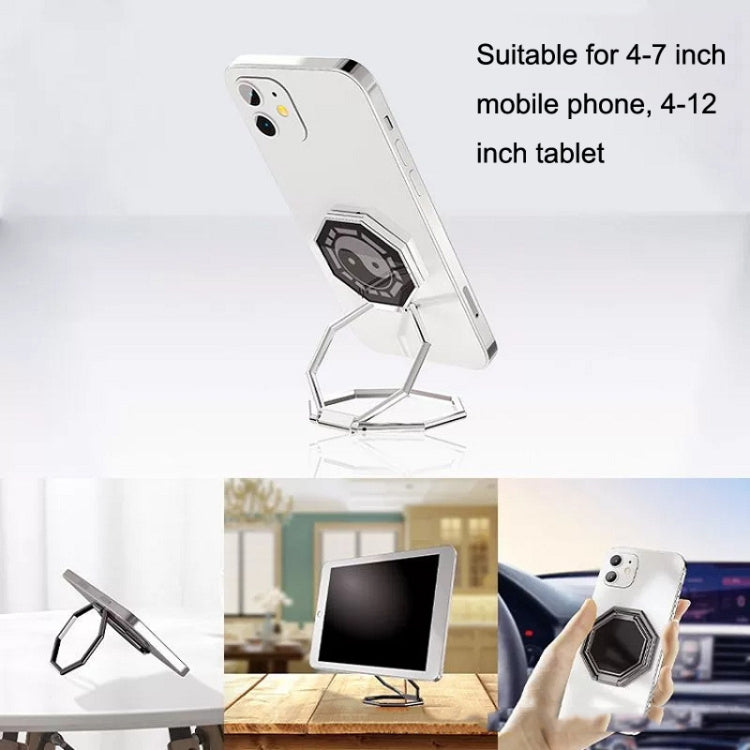 Metal Ring Buckle Live Rotating Magnetic Suction Car Desktop Tablet Folding Phone Bracket, Black, Silver, Rose Red, Bagua Map
