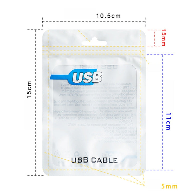 100 PCS USB Cable Packaging Bag Data Cable Bag Ziplock Bag, 7.5 x 12cm, 10.5 x 15 cm