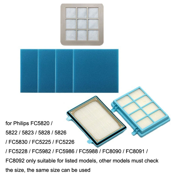 For Philips Vacuum Cleaner FC5823 / FC5826 / FC5830 / FC5832 Accessories, Air Inlet Filter, 5PCS Sponge, Outlet Filter