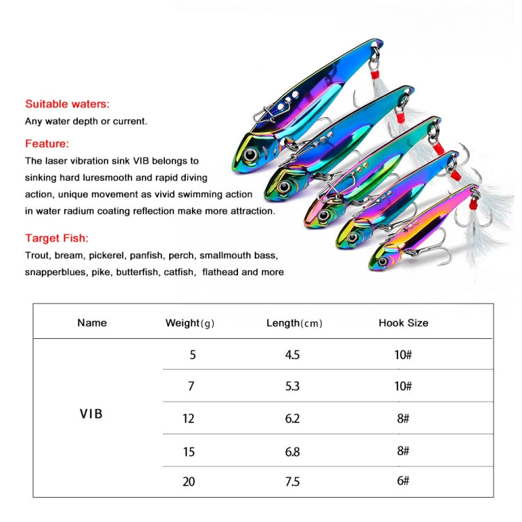 PROBEROS DW559 Colorful VIB Sequenant Far Subsidine Lure Bait, Specification:, 5g, 7g, 12g, 15g, 20g