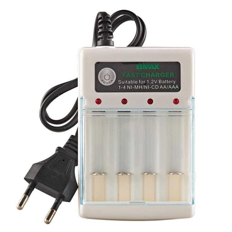 BMAX 4 Slot Independent AA/AAA Battery Charging Seat, 4 Slot EU Plug(White)