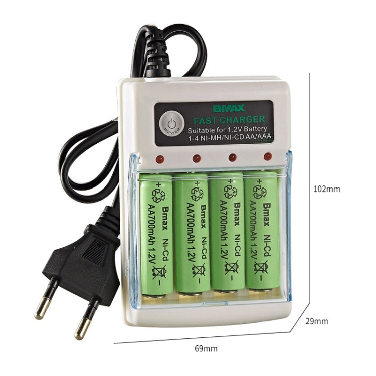 BMAX 4 Slot Independent AA/AAA Battery Charging Seat, 4 Slot EU Plug(White)