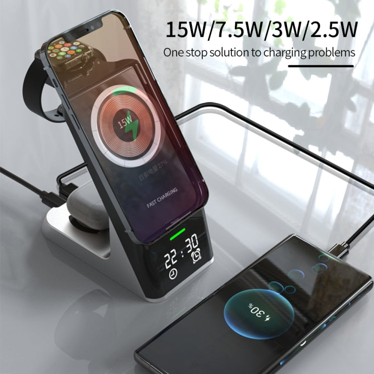H27 15W 6 In 1 With Clock Function Magnetic Phone Wireless Charger For iWatch/AirPods