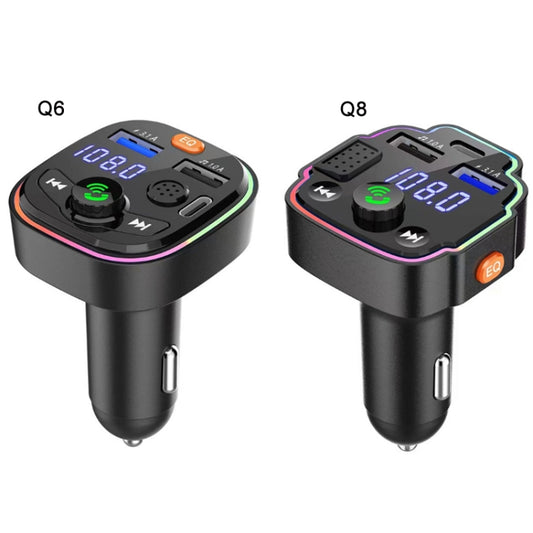 Transmetteur FM Bluetooth voiture, chargement rapide PD, éclairage d'ambiance, Q8
