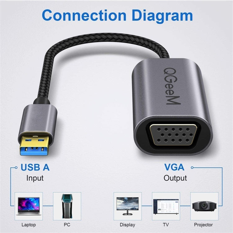 QGeeM QG-UA07-A USB 3.0 to VGA High Speed Transfer Multi-Display Video Converter, USB 3.0 to VGA