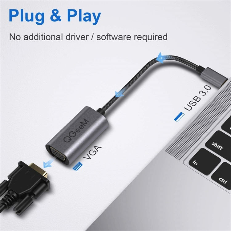 QGeeM QG-UA07-A USB 3.0 to VGA High Speed Transfer Multi-Display Video Converter, USB 3.0 to VGA