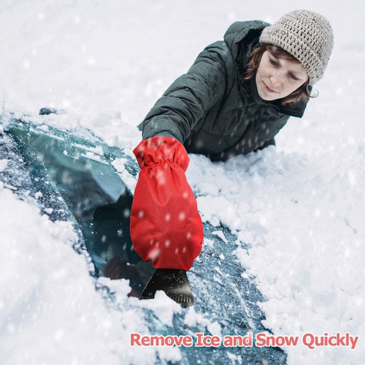 2pcs Winter Warm Car Snow Shoveling Gloves Deicing Snow Scraper, Red, Black