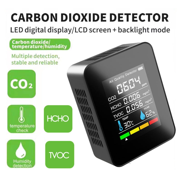 5 In 1 Temperature Humidity TVOC HCHO CO2 Large Screen Display Power Digital Air Quality Monitor, 5 In 1 Semiconductor