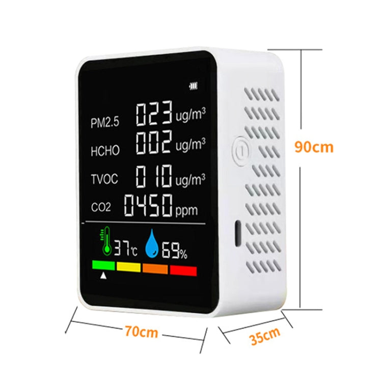 ZN-2COWT 6 In 1 PM2.5 Infrared Sensor CO2 Formaldehyde TVOC Temperature Humidity Detector, 6 In 1 Infrared/Semiconductor