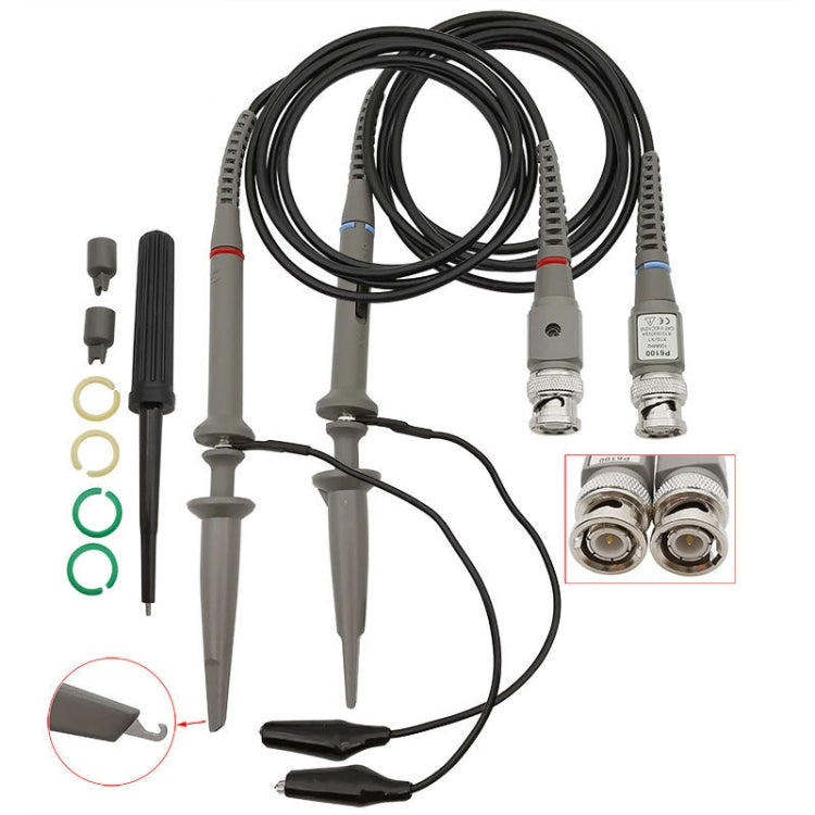 2pcs P6100 Oscilloscope Probe DC-100MHz BNC Connectors Scope Clip Probe, P6100