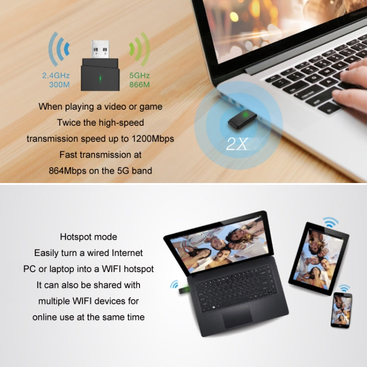 BT5.0 AC1200M Dual Band 2.4G+5.8G USB3.0 Wireless Gigabit Network Card, AC1200M USB3.0