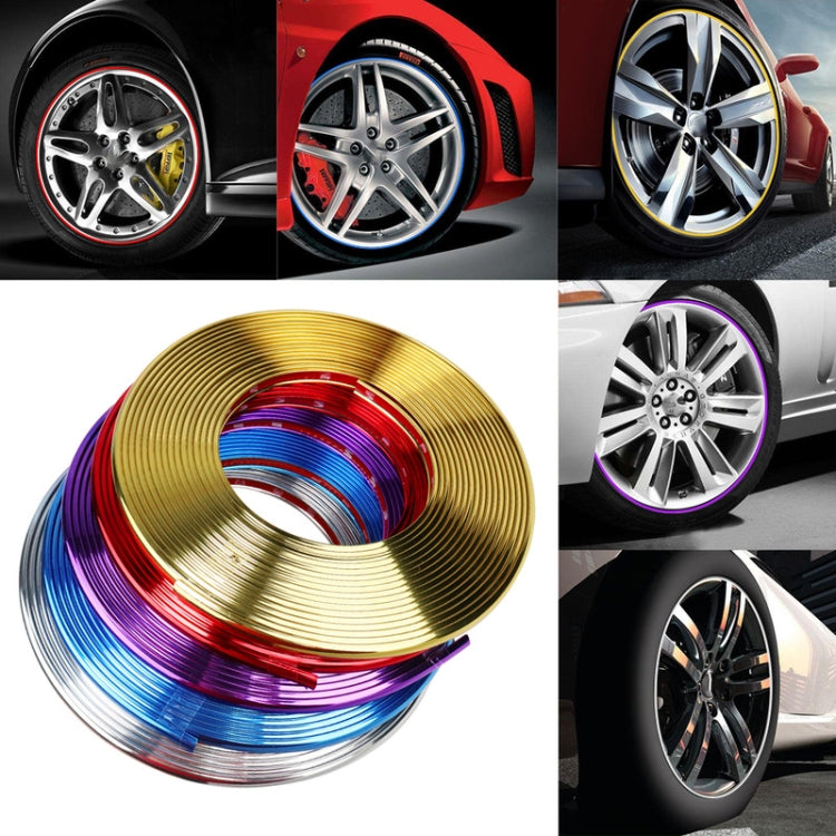 W12 8m/roll Car Universal Reflective Wheel Electroplating Decorative Strip, 1roll Electroplating Purple, 1roll Electroplating Red, 1roll Electroplating Blue, 1roll Electroplating Gold, 1roll Electroplating Silver
