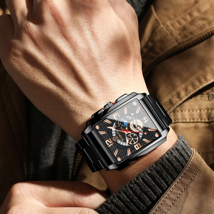 BINBONG B6575 Montre à quartz lumineuse étanche multifonctionnelle carrée vintage pour homme, Noir-Or rose-Noir-Rose, Noir-Noir-Noir-Blanc, Noir-Noir-Noir-Rose, Or-Noir, Blanc-Noir, Cuir marron-Or rose-Noir, Cuir noir-Or rose-Noir...