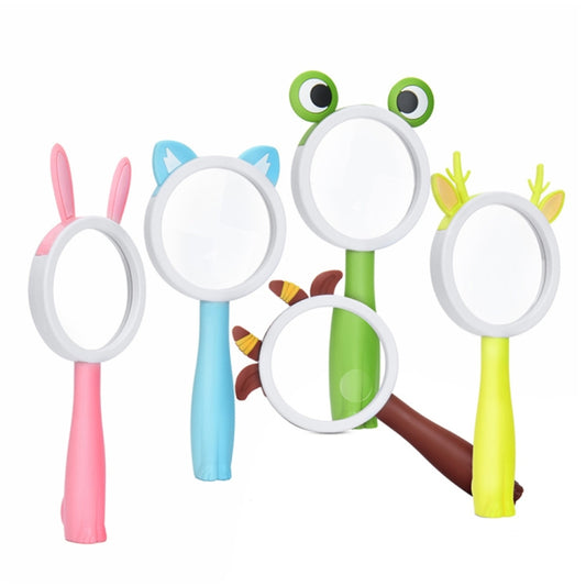 2275 5X/10X Cartoon Animal Handheld Children Science Experiment Magnifying Glass, Pink Rabbit, Coffee Calf, Yellow Deer, Green Frog, Blue Cat
