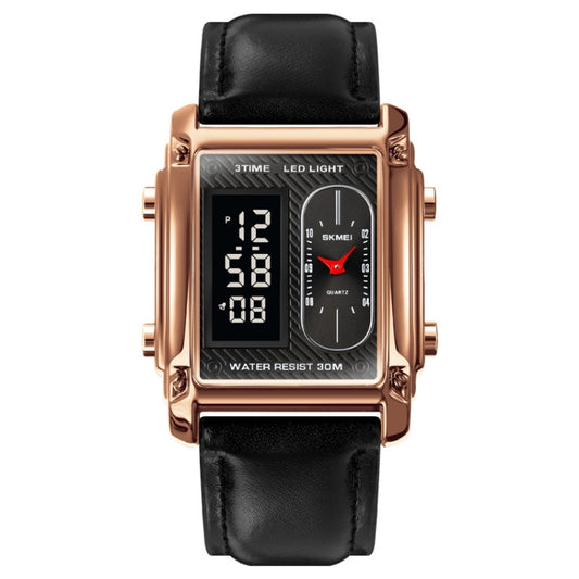 SKMEI 1868 Square Double Display Waterproof Men Watch, Style:, Steel Belt (Rose Gold), Leather Belt (Rose Gold)