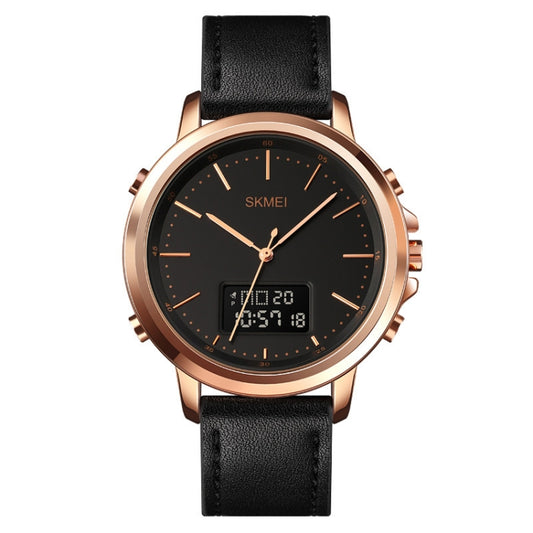 Montre masculine de sport en alliage de cuir SKMEI 1652 à double mouvement, Boîtier or rose Cadran blanc, Boîtier or rose Cadran noir, Boîtier or Cadran noir, Boîtier noir Cadran noir, Boîtier argent Cadran blanc, Boîtier argent Cadran noir