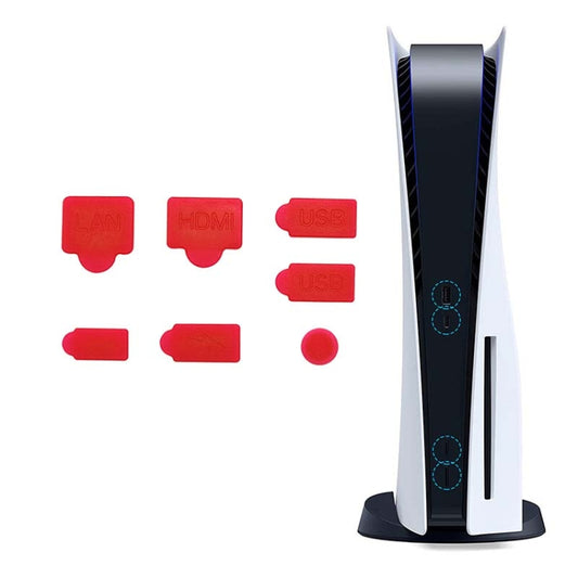 Lot de 7 bouchons anti-poussière en silicone pour PS5, blanc, rouge, bleu et noir
