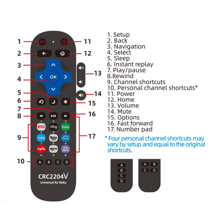CRC2204V For ROKU TV Universal Smart LCD TV Remote Control Infrared Remote Control, CRC2204V