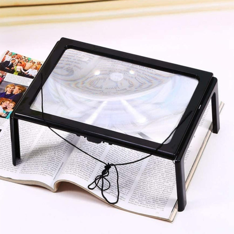 WJ10015 Full Page Reading LED Light Three-dimensional Folding Bracket Magnifying Glass, 3X Magnifying Glass