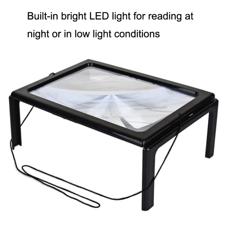 WJ10015 Full Page Reading LED Light Three-dimensional Folding Bracket Magnifying Glass, 3X Magnifying Glass
