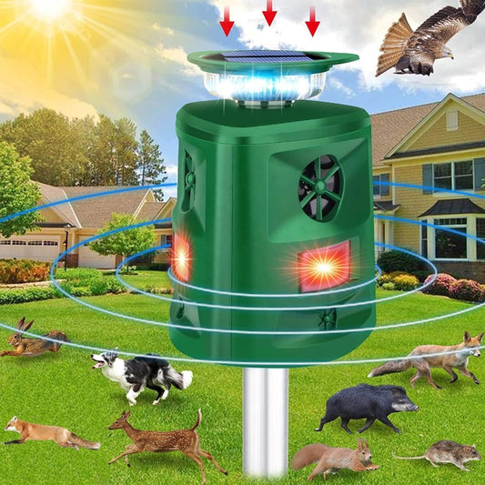 SK698 Solar Powered Animal Repeller 360 Degree Strobe Light Bird Repeller Ultrasonic Rat Repeller