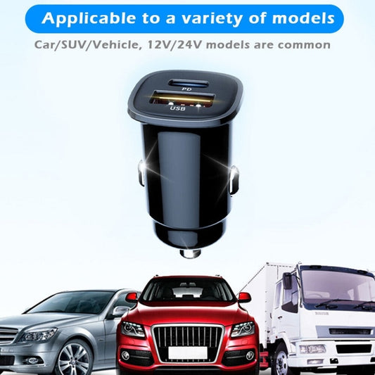 Chargeur de voiture USB double port PD 30W Super charge rapide, 30W noir