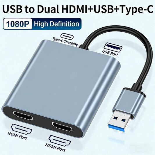 Convertisseur haute définition 4K USB 3.0 vers double HDMI, USB, USB-C / Type-C avec extension d'écran identique, USB 3.0 vers double HDMI