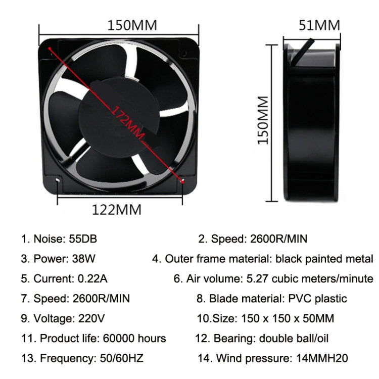 220V 38W 15cm Roller Chassis Electrical Cabinet Shaft, Oil Bearing Fan, Double Rolling Ball Bearing Fan
