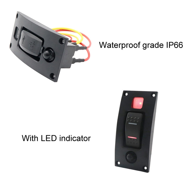 Marine Self-Locking Resetting Switch With Overload Protection Indicator Light, ON-OFF-ON 3 Switch, ON-OFF 2 Switch, ON-OFF-ON 3 Switch (Printed), Square 5V 3.4A Car Charging Panel