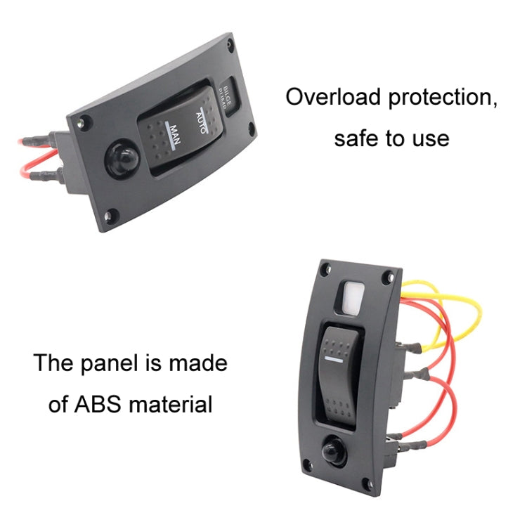 Marine Self-Locking Resetting Switch With Overload Protection Indicator Light, ON-OFF-ON 3 Switch, ON-OFF 2 Switch, ON-OFF-ON 3 Switch (Printed), Square 5V 3.4A Car Charging Panel