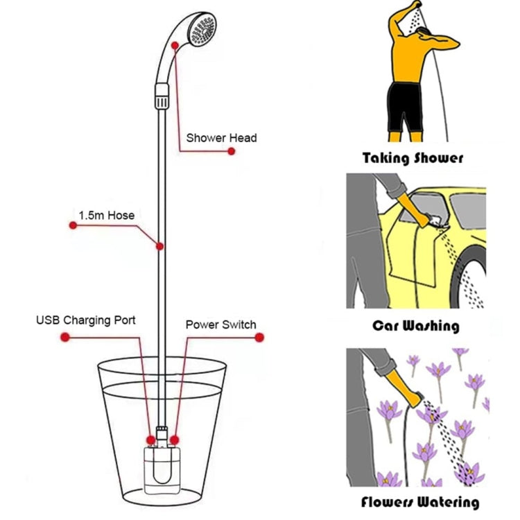 KE-801 Outdoor Electric Shower Camping Rechargeable Portable Shower Head, KE-801 2200mAh